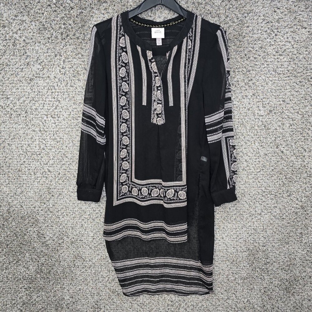Knox Rose Top Womens Small Black Sheer Tunic Boho High Low Blouse Ladies